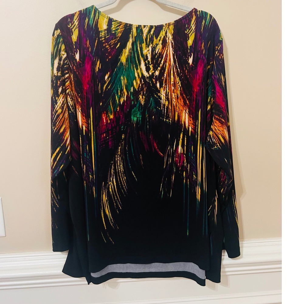 Susan Graver Size 3X Liquid Knit Feather Abstract Print Tunic Top Multicolor - Picture 3 of 6